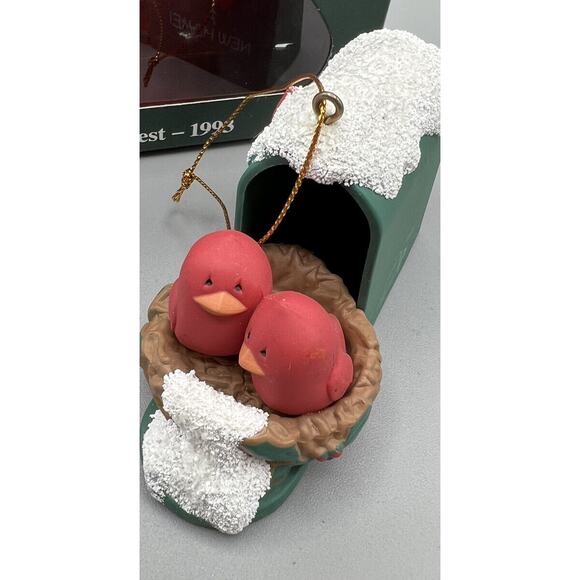 American Greeting Card Ornament A New Nest Red Birds Green 1993 2 ins. China - Picture 3 of 6